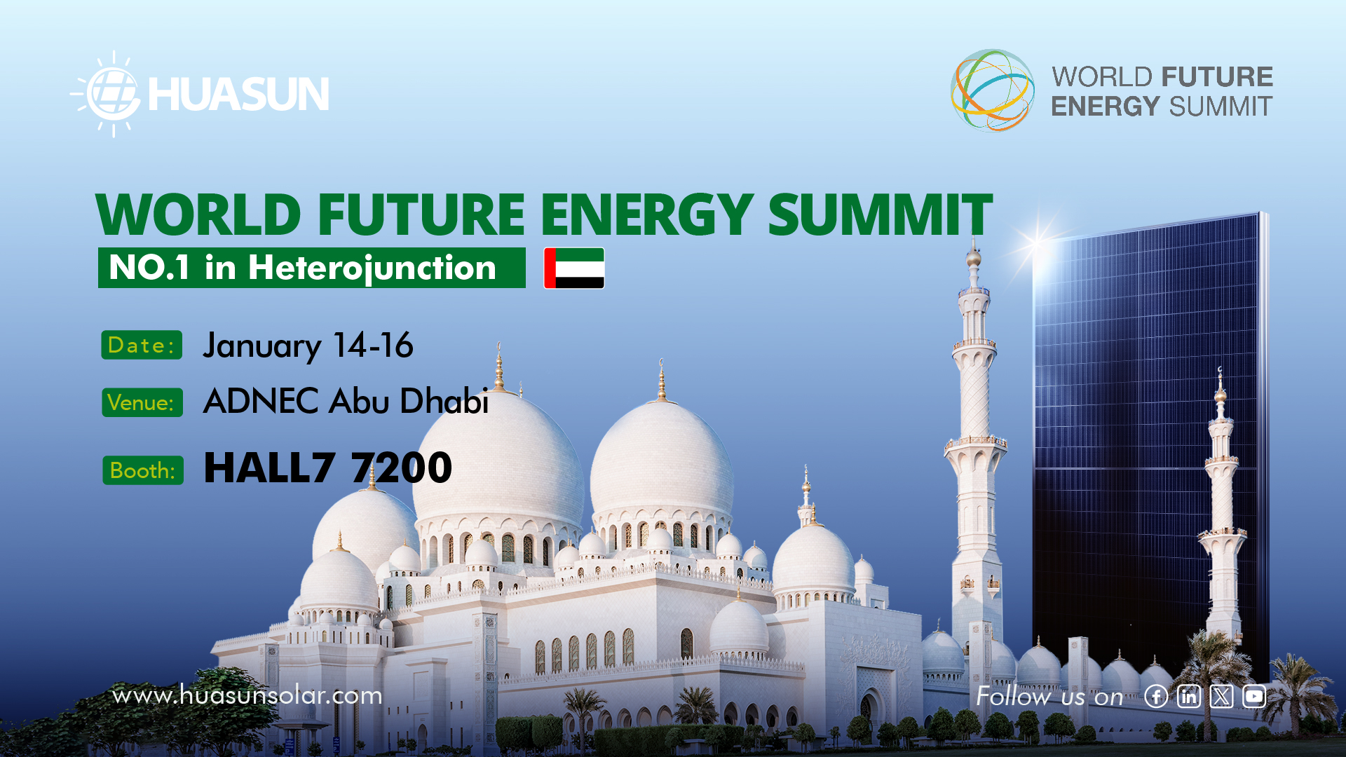 Huasun to Pioneer Heterojunction Solar Excellence at WFES Abu Dhabi 2025