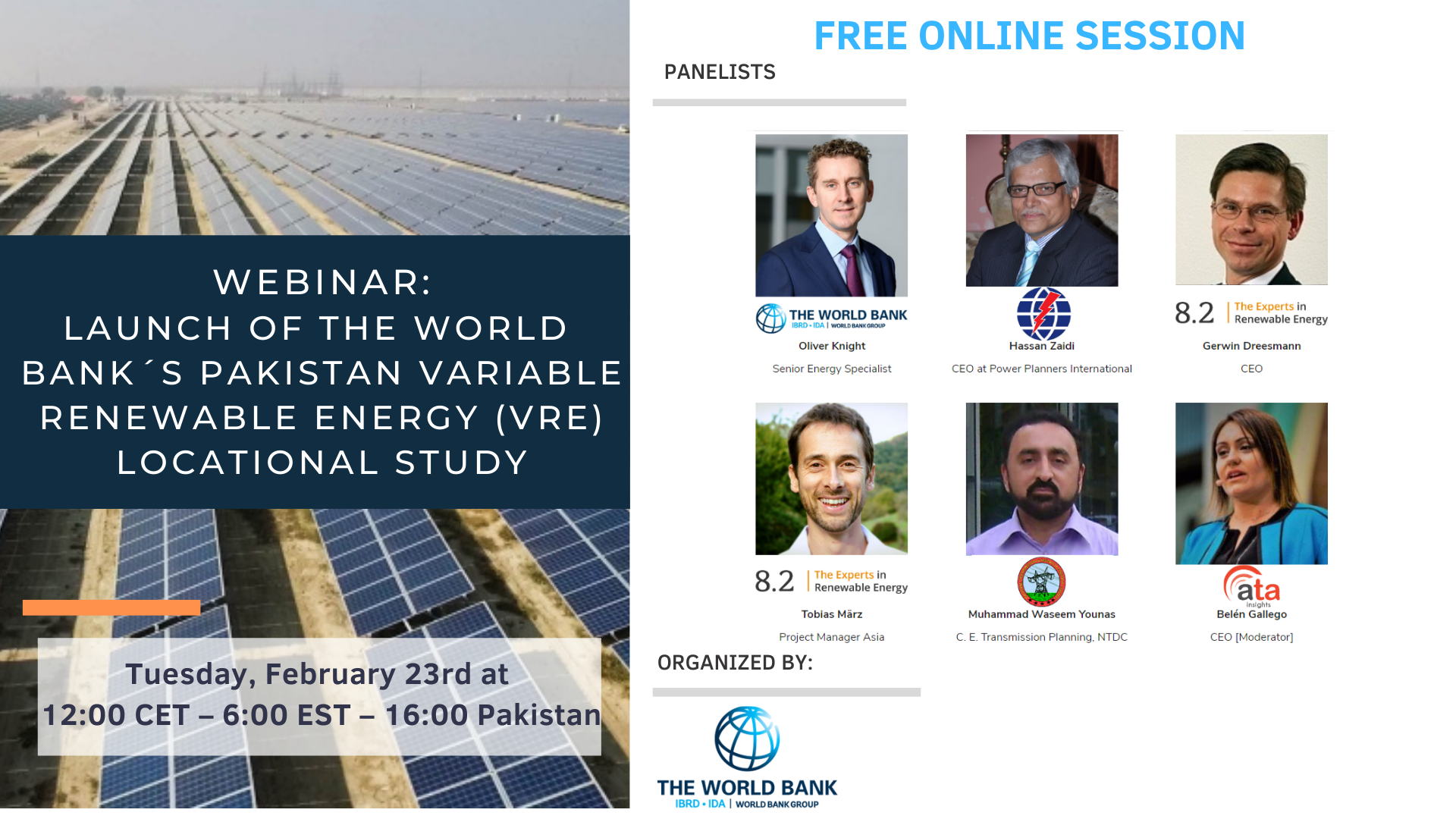 Webinar: Launch of the World Bank´s Pakistan Variable Renewable Energy (VRE) Locational Study